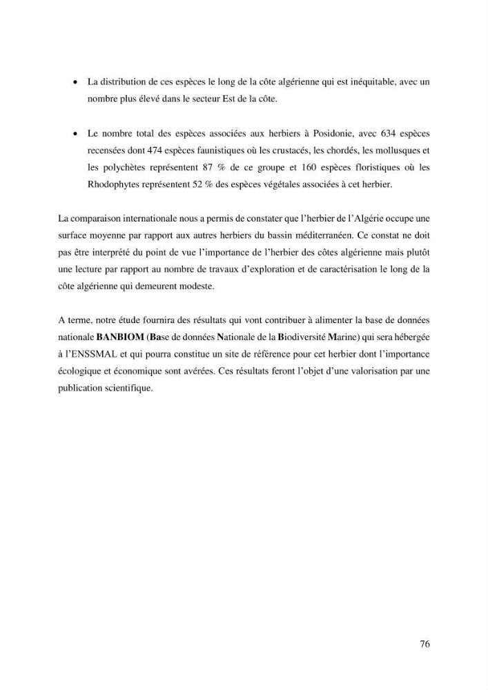 Distribution des herbiers et des espèces associées aux herbiers à Posidonia oceanica de la côte algérienne: