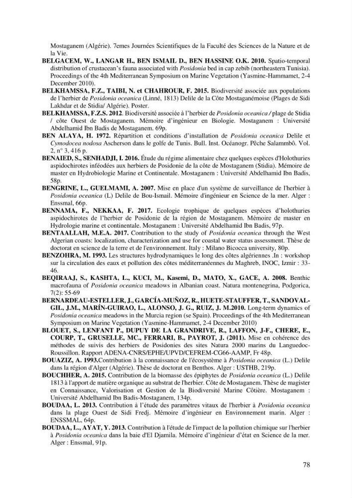 Distribution des herbiers et des espèces associées aux herbiers à Posidonia oceanica de la côte algérienne: