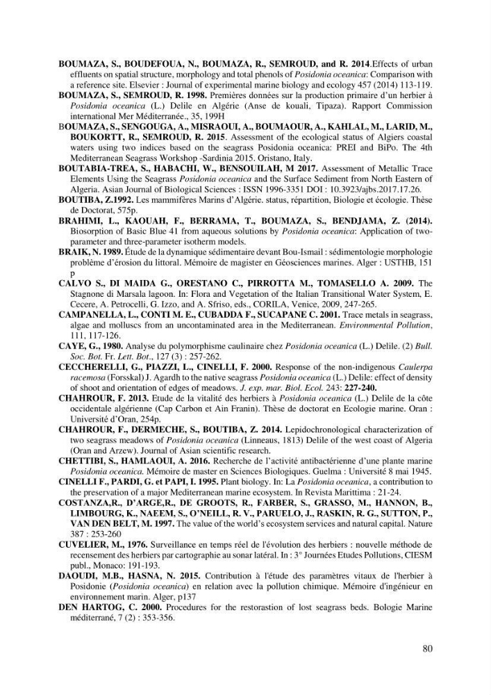 Distribution des herbiers et des espèces associées aux herbiers à Posidonia oceanica de la côte algérienne: