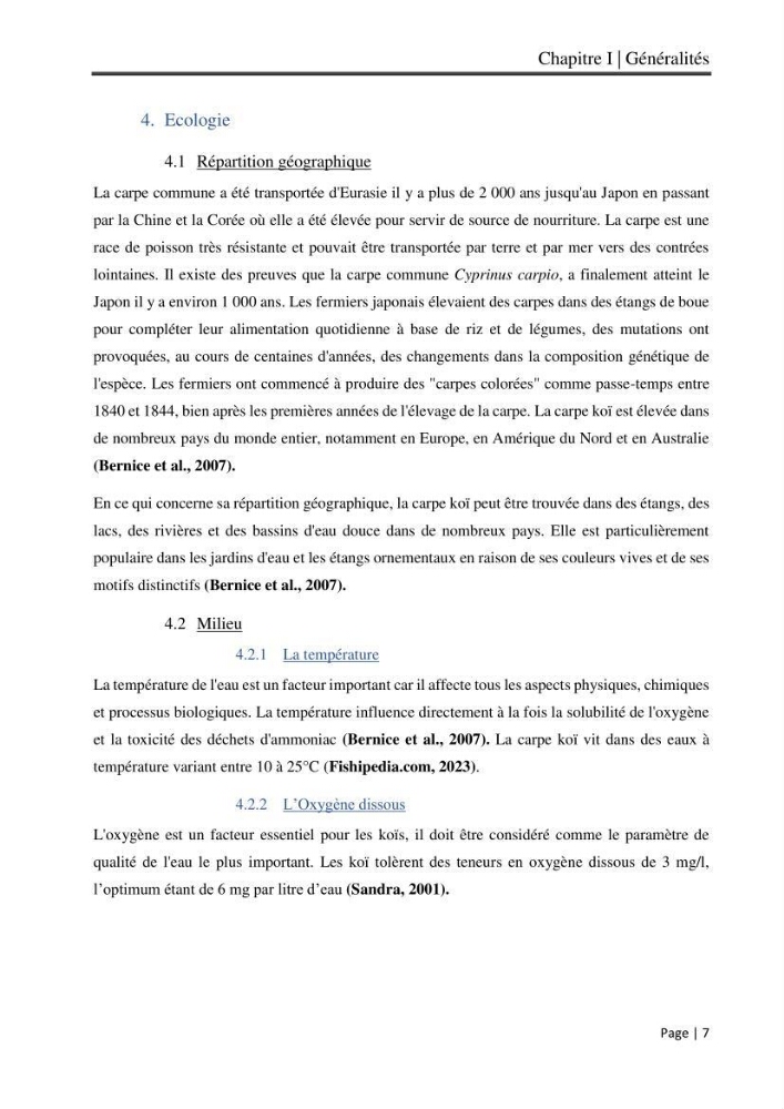 Maitrise et suivi de la reproduction artificielle et de l\'alevinage de la carpe koi (Cyprinus carpio carpio)