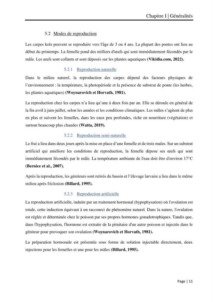 Maitrise et suivi de la reproduction artificielle et de l\'alevinage de la carpe koi (Cyprinus carpio carpio)