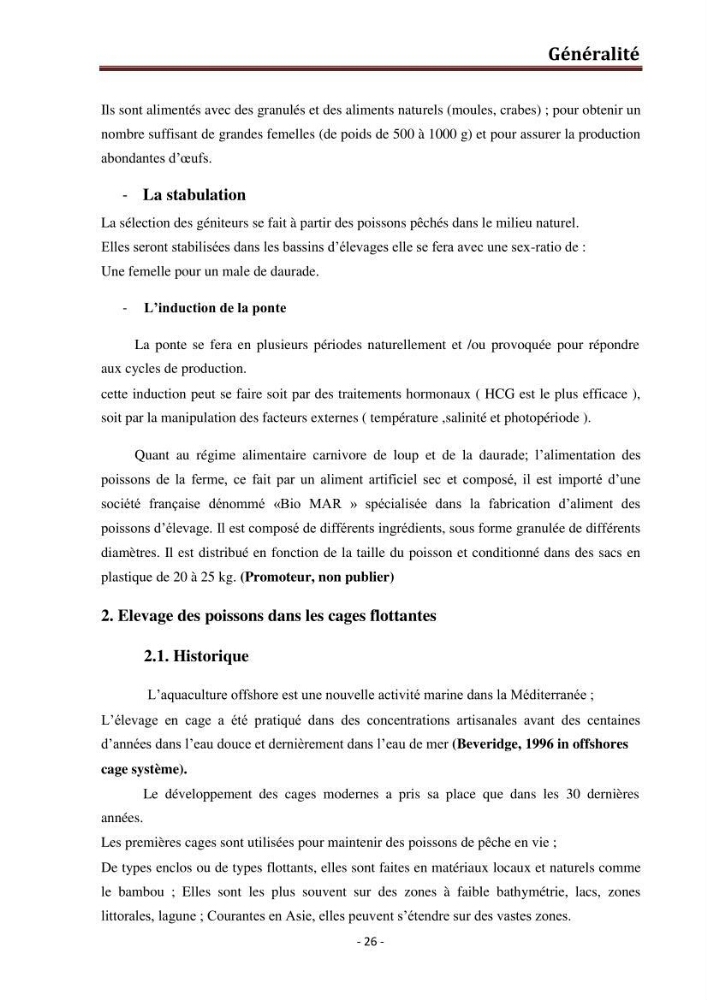 Contribution au montage des cages flotantte pour l\'élevage de loup et de daurade \'Ain tagourait,Bou Ismail Tipaza):