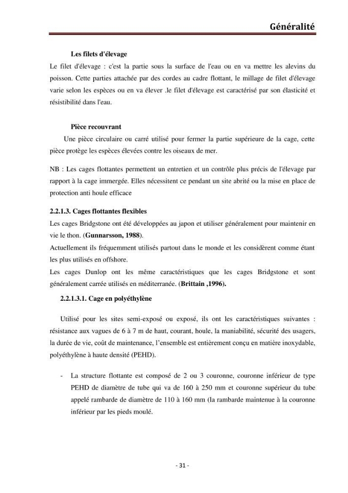 Contribution au montage des cages flotantte pour l\'élevage de loup et de daurade \'Ain tagourait,Bou Ismail Tipaza):