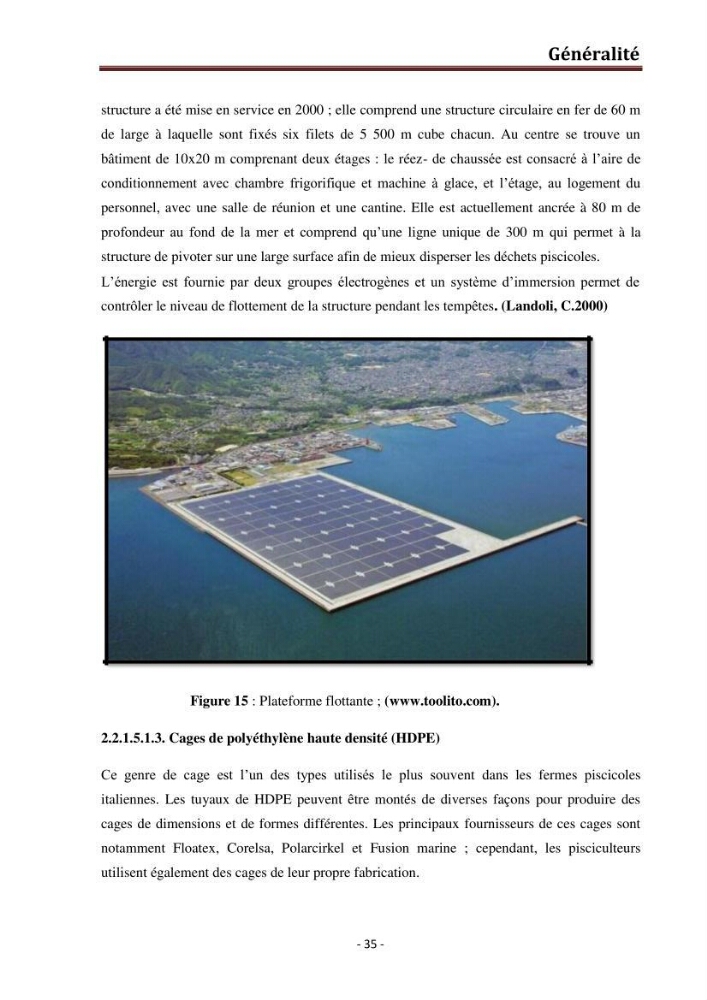 Contribution au montage des cages flotantte pour l\'élevage de loup et de daurade \'Ain tagourait,Bou Ismail Tipaza):