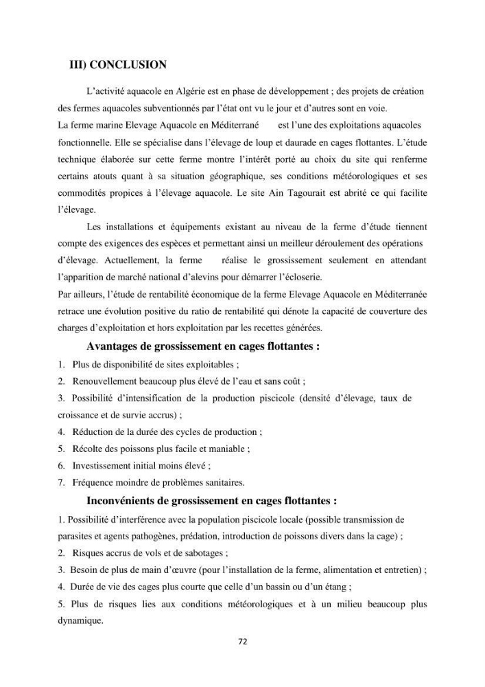 Contribution au montage des cages flotantte pour l\'élevage de loup et de daurade \'Ain tagourait,Bou Ismail Tipaza):