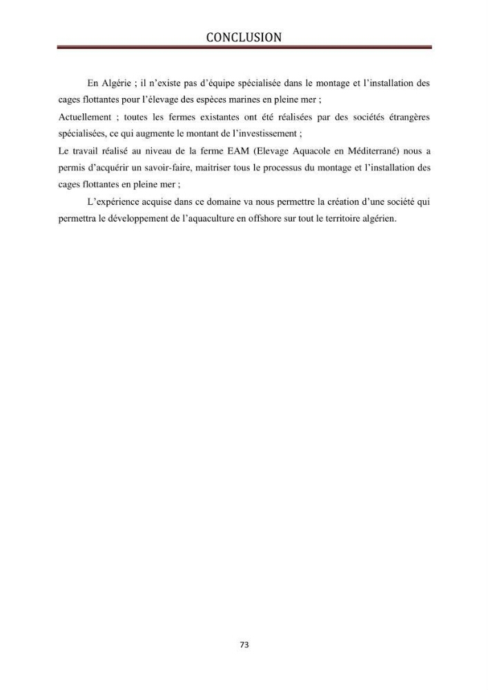 Contribution au montage des cages flotantte pour l\'élevage de loup et de daurade \'Ain tagourait,Bou Ismail Tipaza):