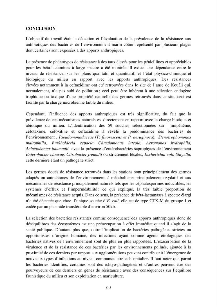 Détection de la résistance bactérienne aux antibiotiques dans l\'environnement marin, influence des apports anthropiques