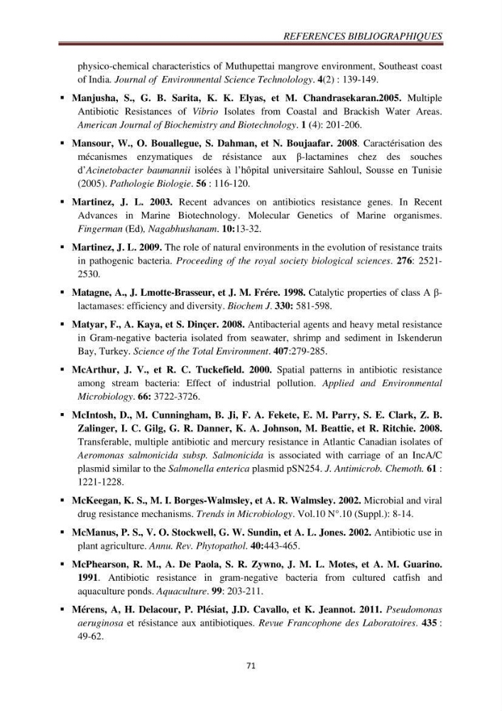Détection de la résistance bactérienne aux antibiotiques dans l\'environnement marin, influence des apports anthropiques