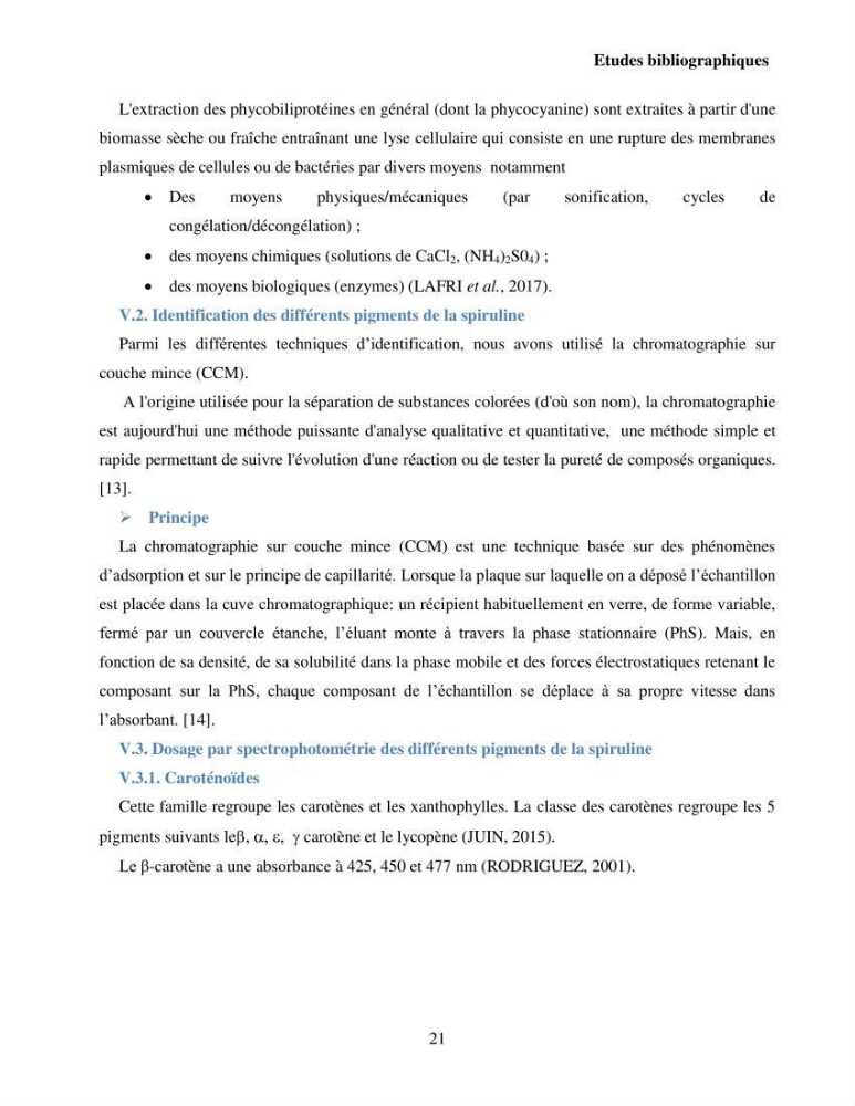 Extraction et identification des pigments de micro-algues à usage alimentaire et pharmaceutique: