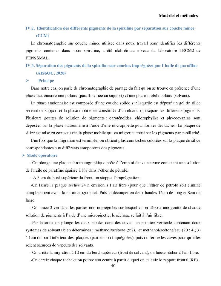 Extraction et identification des pigments de micro-algues à usage alimentaire et pharmaceutique: