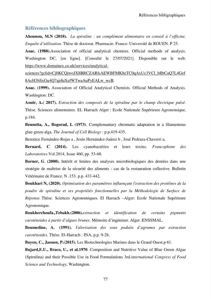 Extraction et identification des pigments de micro-algues à usage alimentaire et pharmaceutique:
