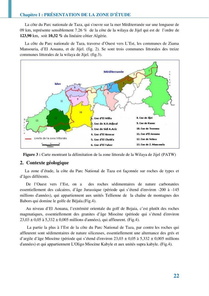 Etude géomorpho-sédimentaire de la zone côtière du parc National de Taza: wilaya de Jijel