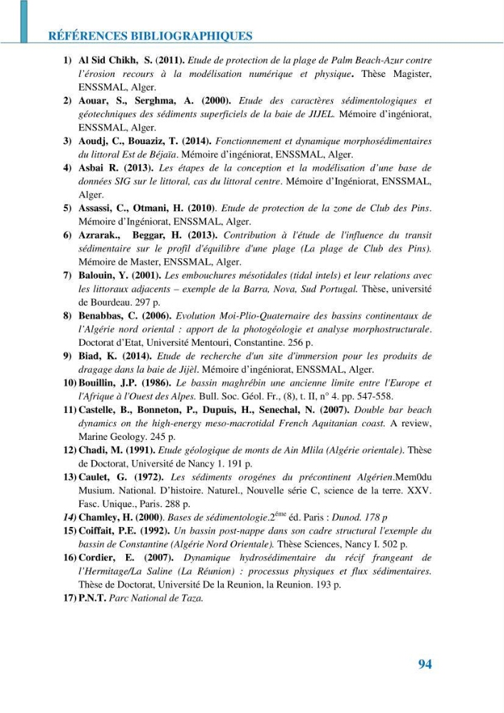 Etude géomorpho-sédimentaire de la zone côtière du parc National de Taza: wilaya de Jijel