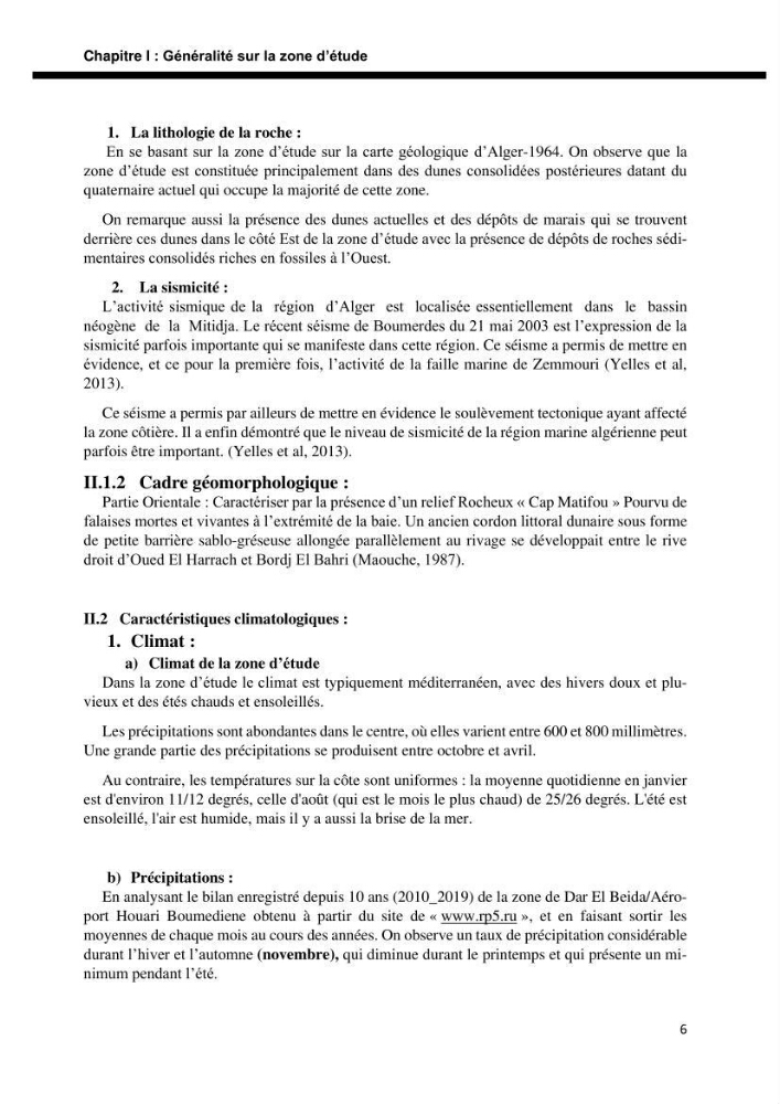 Etude d’aménagement de la baie d’Alger zone située entre Bordj El Kiffan (Le Lido) et Verte Rive:
