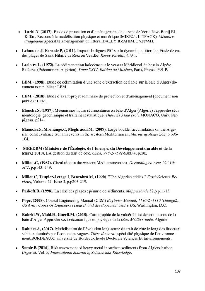 Etude d’aménagement de la baie d’Alger zone située entre Bordj El Kiffan (Le Lido) et Verte Rive: