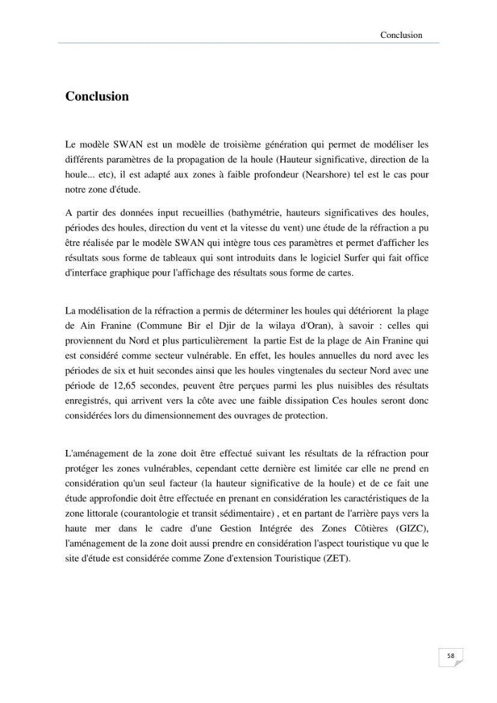 Apport de la modélisation SWAN pour la protection de la plage de Ain Franine Bir el Djir-Oran
