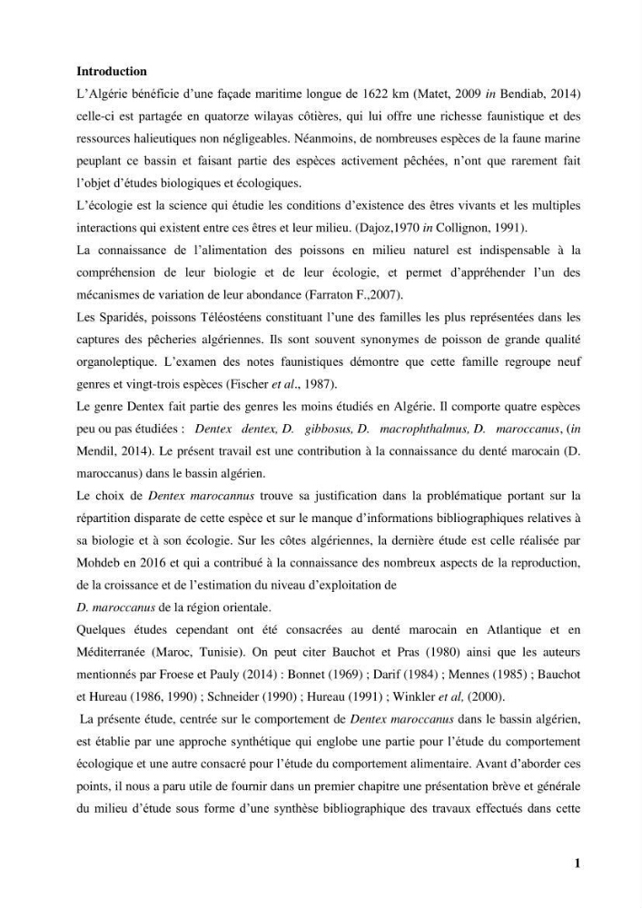 Contribution à l\'étude du comportement de dentex maroccanus (Osteichthyens, Sparidae) : Répartitions, communautés caractéristiques et régime alimentaire: