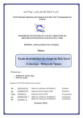 Etude de protection du rivage du bois sacré à Gouraya-wilaya de Tipaza Etude de protection du rivage du bois sacré à Gouraya-wilaya de Tipaza