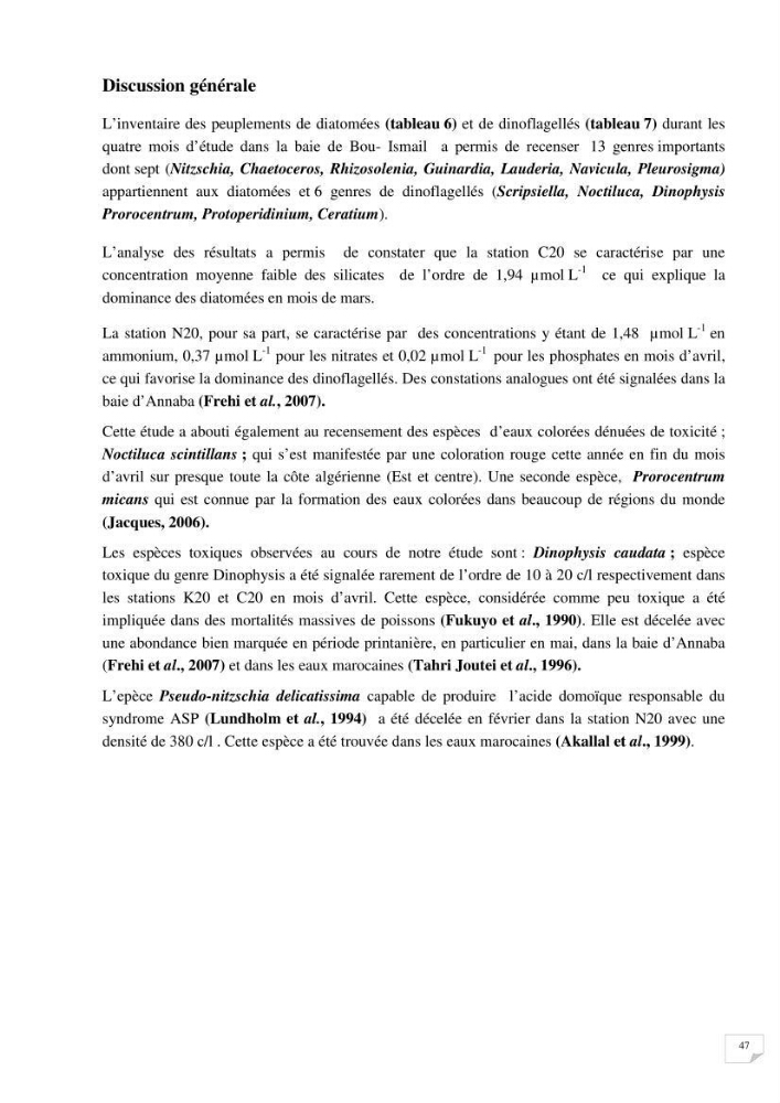 Contribution à l\'étude des sites à potentialités aquacoles en baie de Bou-Ismail