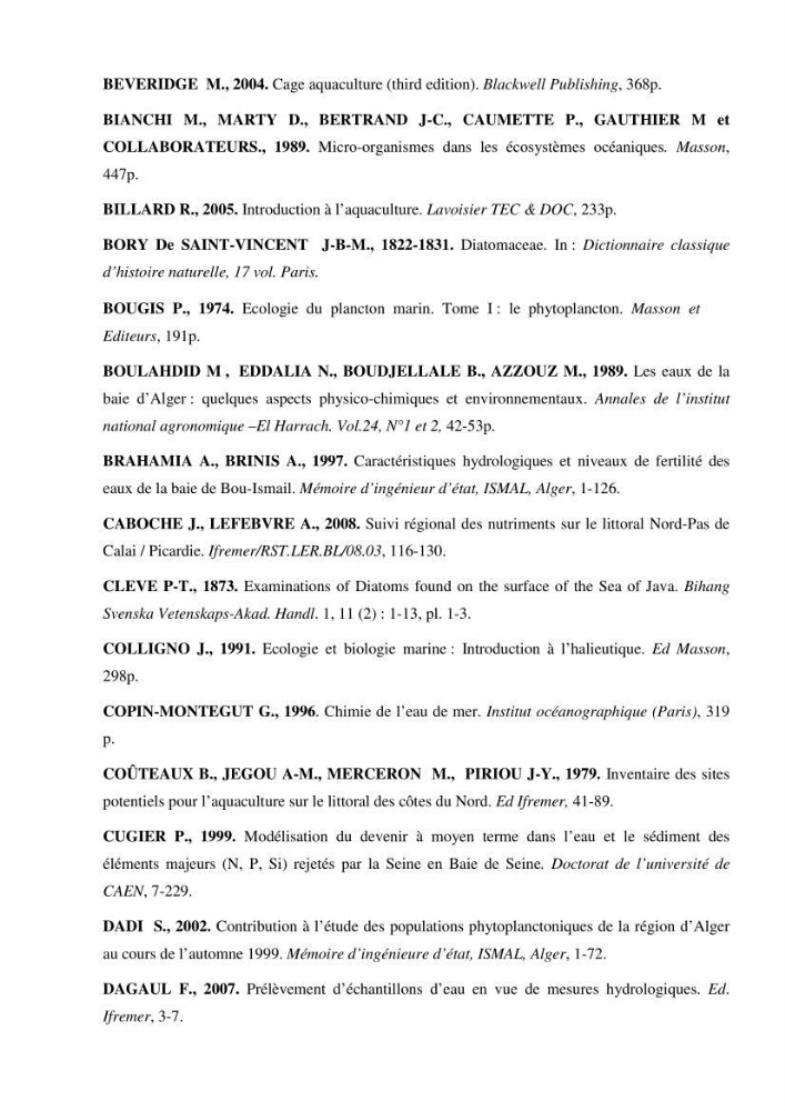 Contribution à l\'étude des sites à potentialités aquacoles en baie de Bou-Ismail