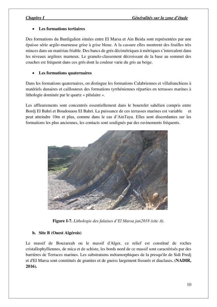 Diagnostic et étude de l’évolution des falaises de la région algéroise.:
