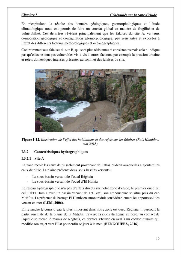 Diagnostic et étude de l’évolution des falaises de la région algéroise.: