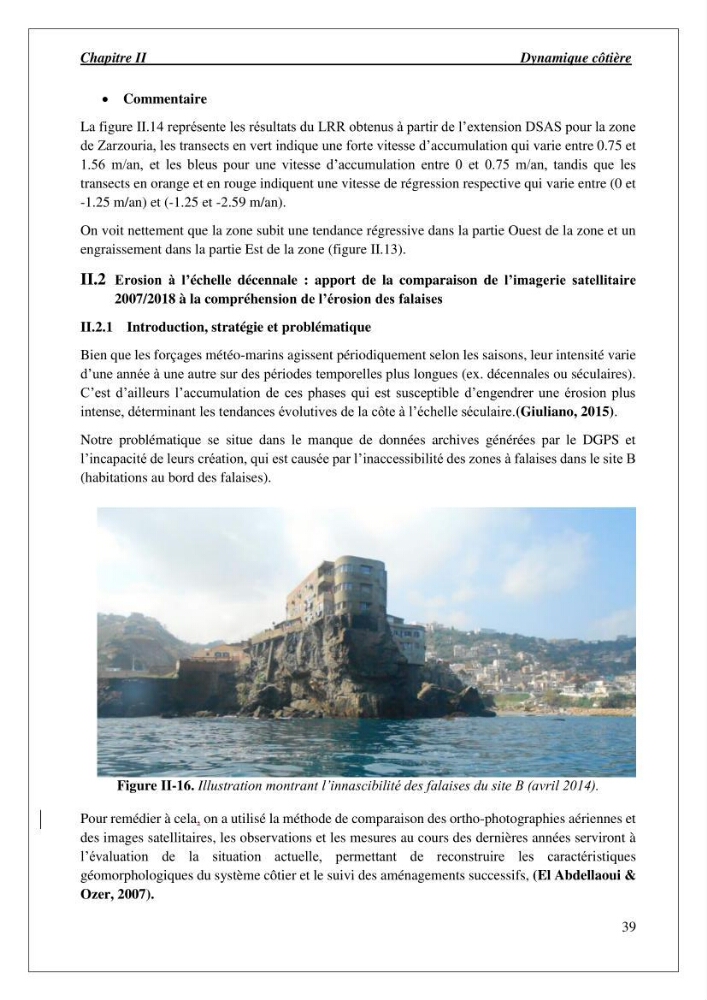 Diagnostic et étude de l’évolution des falaises de la région algéroise.: