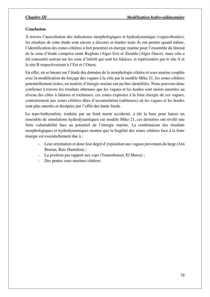 Diagnostic et étude de l’évolution des falaises de la région algéroise.: