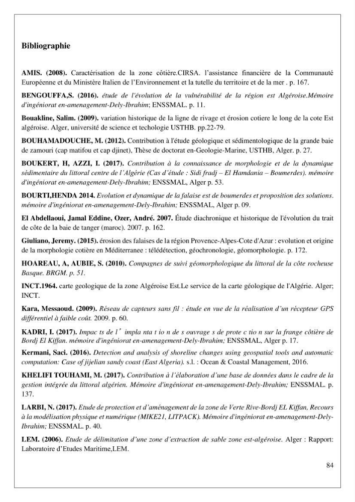 Diagnostic et étude de l’évolution des falaises de la région algéroise.: