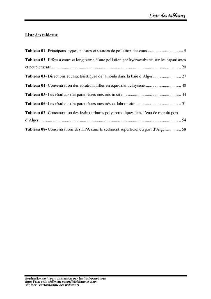 Evaluation de la contamination par les hydrocarbures polyaromatiques dans l\'eau et le sédiment superficiel dans le port d\'Alger