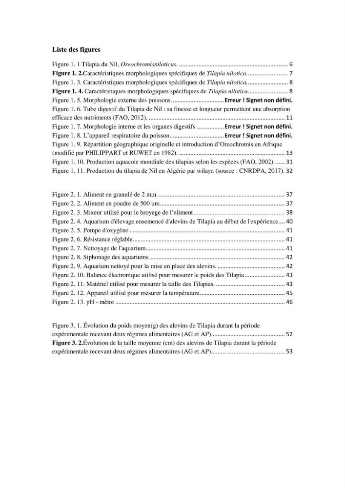 Etude comparative d\'un aliment commercial distribué en poudre et en granulé au cour de l\'élevage du tilapia du Nil ( tilapia nilotica):