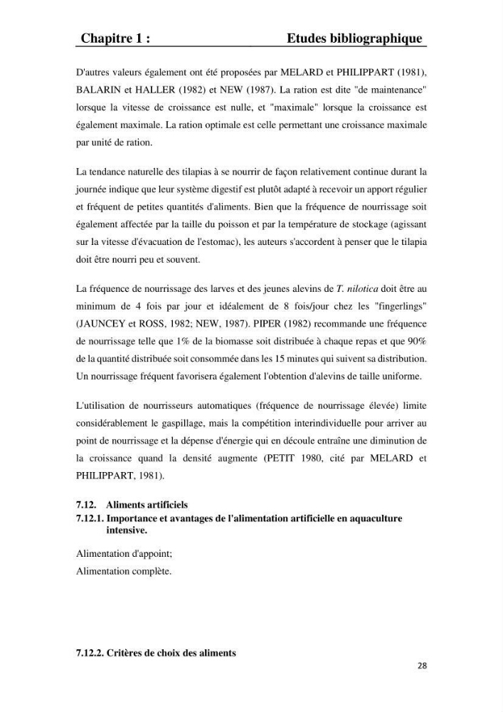 Etude comparative d\'un aliment commercial distribué en poudre et en granulé au cour de l\'élevage du tilapia du Nil ( tilapia nilotica):