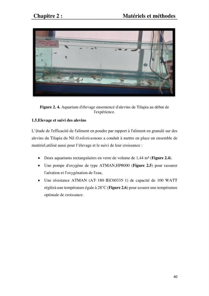 Etude comparative d\'un aliment commercial distribué en poudre et en granulé au cour de l\'élevage du tilapia du Nil ( tilapia nilotica):