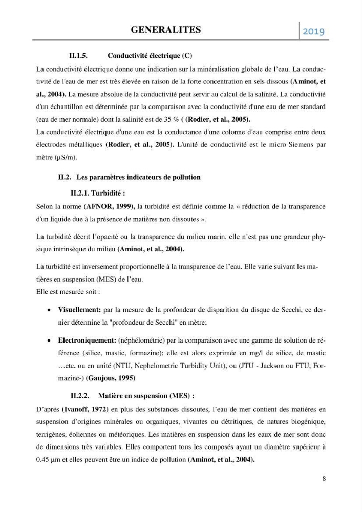 Etude des paramètres d’évaluation des matrices eau et sédiments des plages Est et Ouest de Sidi-Fredj: