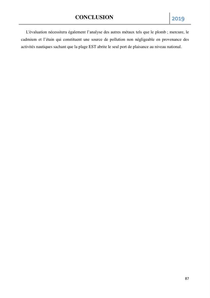 Etude des paramètres d’évaluation des matrices eau et sédiments des plages Est et Ouest de Sidi-Fredj: