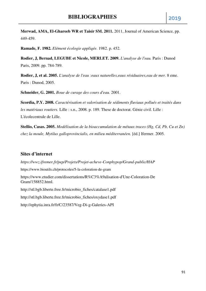 Etude des paramètres d’évaluation des matrices eau et sédiments des plages Est et Ouest de Sidi-Fredj: