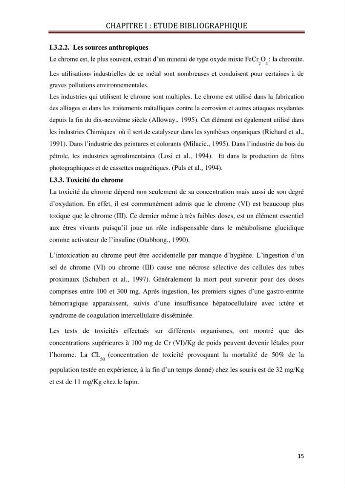 Etude d\'un phénomène de dépollution des eaux contaminées par chrome