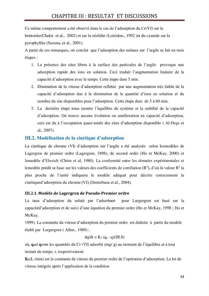 Etude d\'un phénomène de dépollution des eaux contaminées par chrome