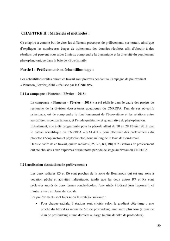 Dynamique et diversité du peuplement phytoplanctonique de la baie de Bou-Ismail.
