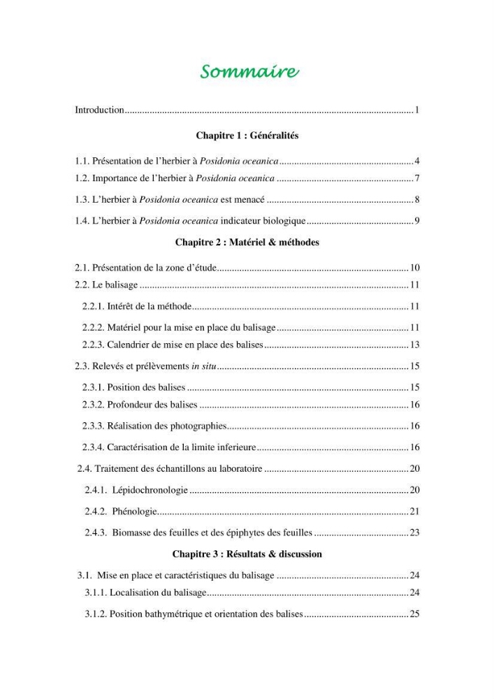 Mise en place du balisage au niveau de la limite inférieure de l\'herbier à Posidonia oceanica (L) delile de l\'anse de kouâli