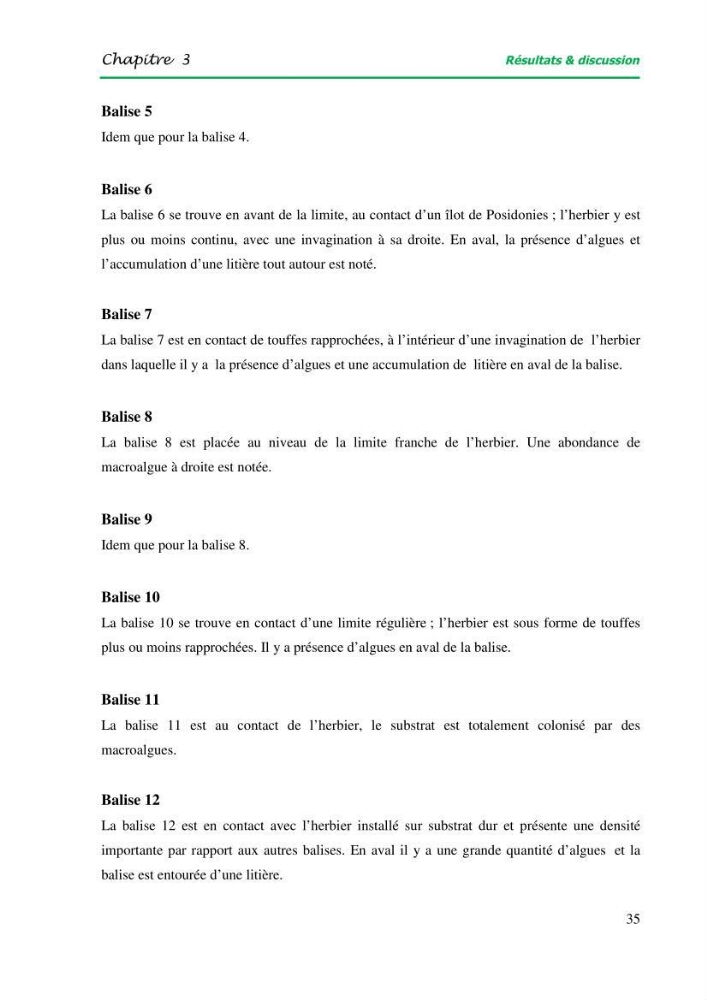 Mise en place du balisage au niveau de la limite inférieure de l\'herbier à Posidonia oceanica (L) delile de l\'anse de kouâli