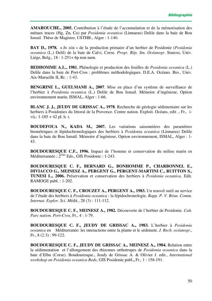 Mise en place du balisage au niveau de la limite inférieure de l\'herbier à Posidonia oceanica (L) delile de l\'anse de kouâli