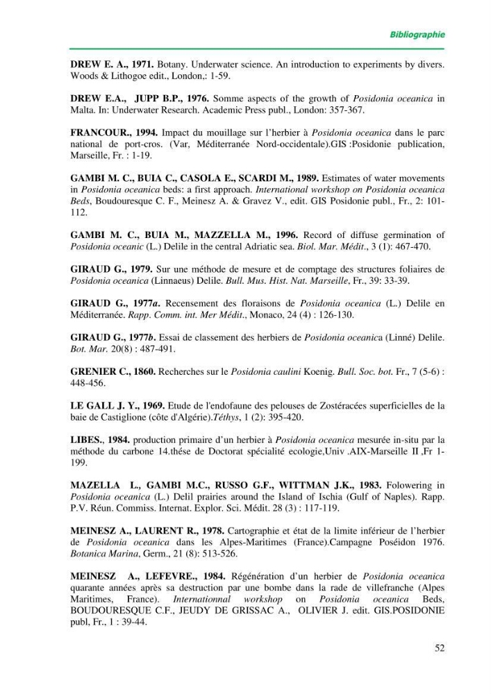 Mise en place du balisage au niveau de la limite inférieure de l\'herbier à Posidonia oceanica (L) delile de l\'anse de kouâli