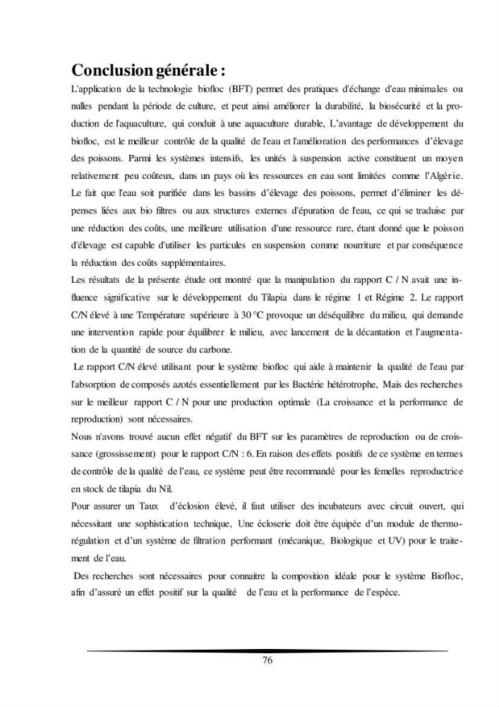 Essais d’élevage de Tilapia Nilotica en système biofloc : Effet sur la croissance, la reproduction et les paramètres du milieu