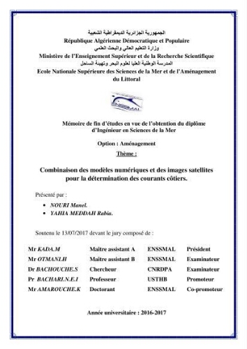 Combinaison des modèles numériques et des images satéllites pour la détermination des courants côtiers.: Combinaison des modèles numériques et des images satéllites pour la détermination des courants côtiers.: