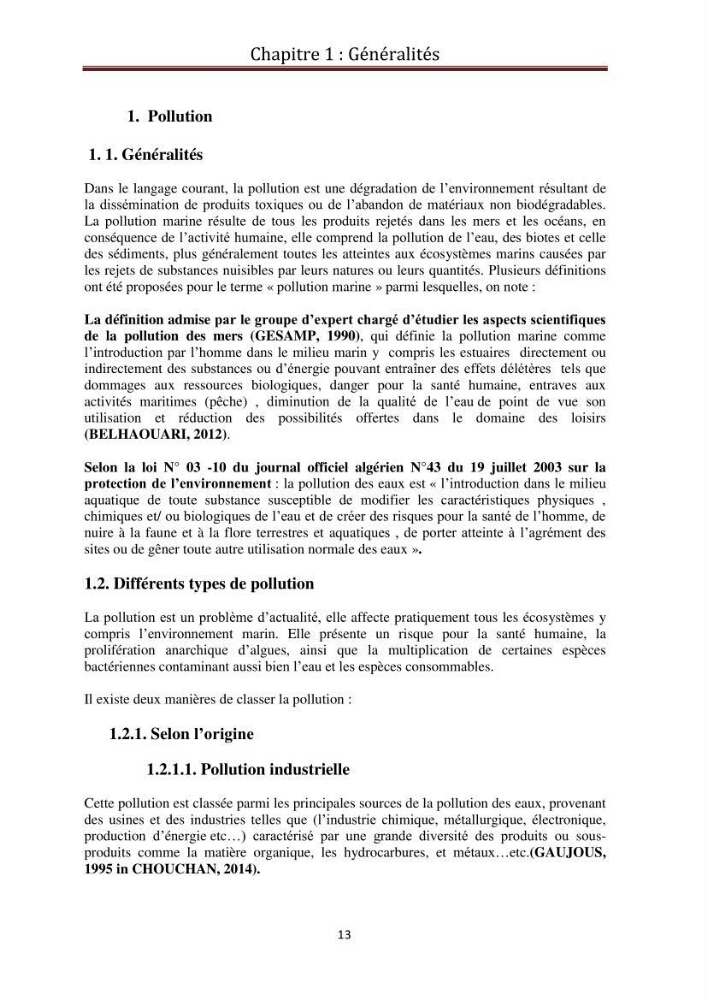 Détermination de la pollution radioactive dans les sédiments marins de la baie d\'Alger