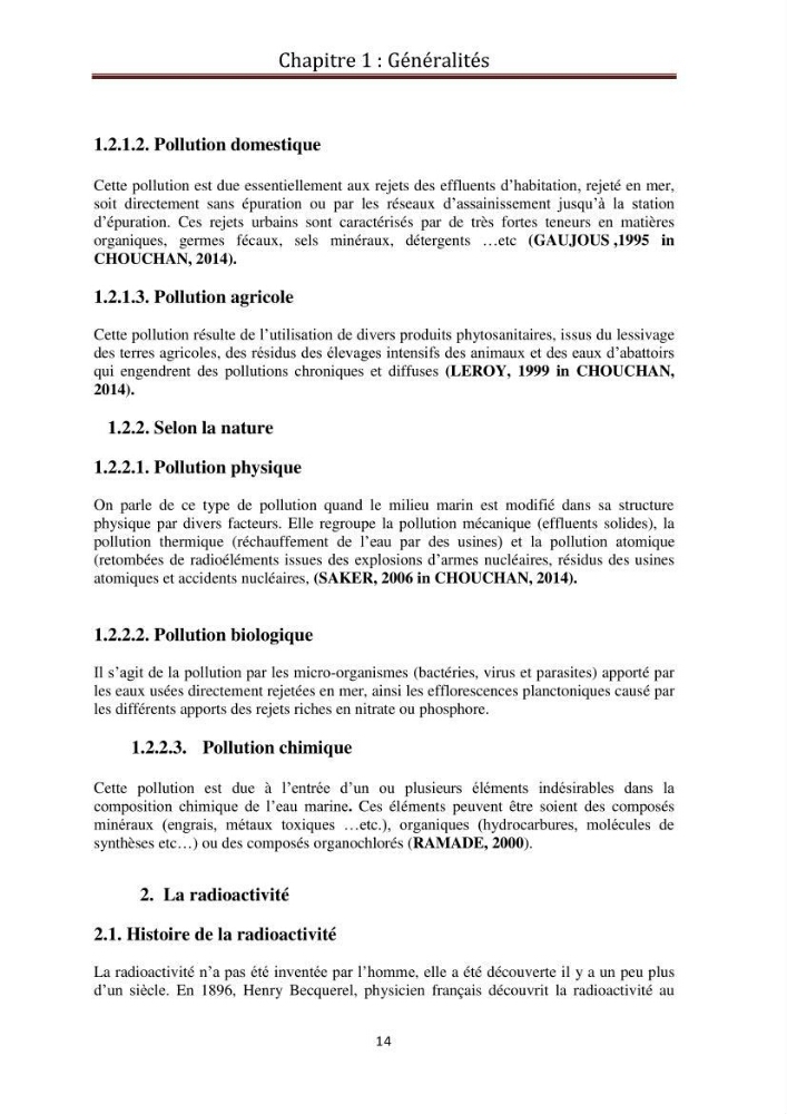 Détermination de la pollution radioactive dans les sédiments marins de la baie d\'Alger