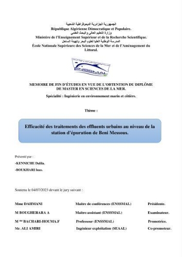 Efficacité des traitements des effluents urbains au niveau de la station d’épuration de Beni Messous Efficacité des traitements des effluents urbains au niveau de la station d’épuration de Beni Messous