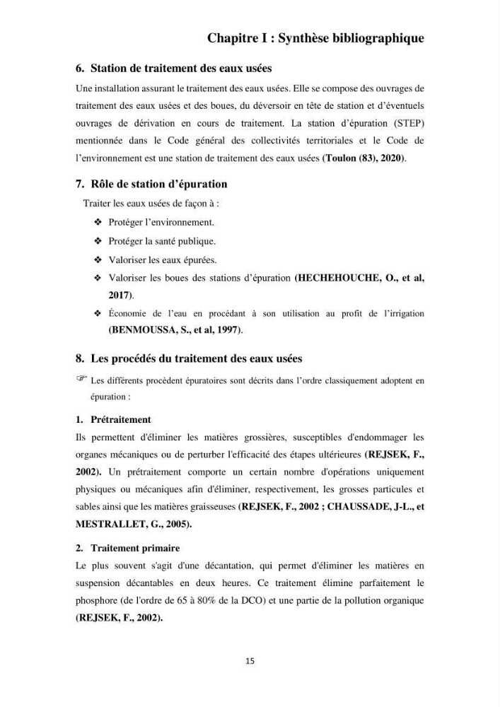 Efficacité des traitements des effluents urbains au niveau de la station d’épuration de Beni Messous