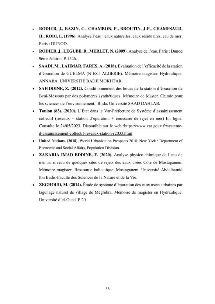 Efficacité des traitements des effluents urbains au niveau de la station d’épuration de Beni Messous
